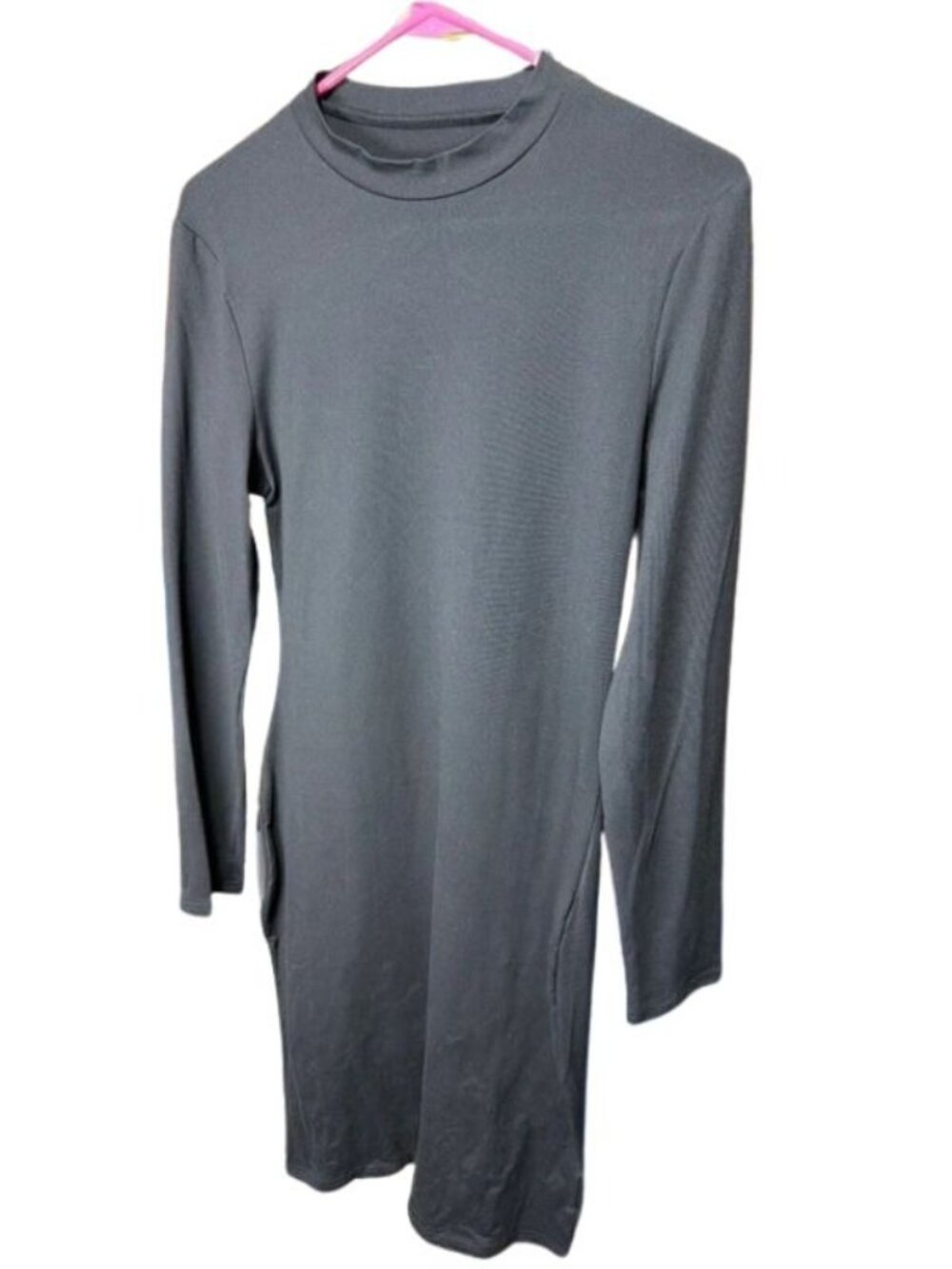 Black Long Sleeve Mock Neck T-Shirt Casual Midi Dress Womens Size M/L US 8-10